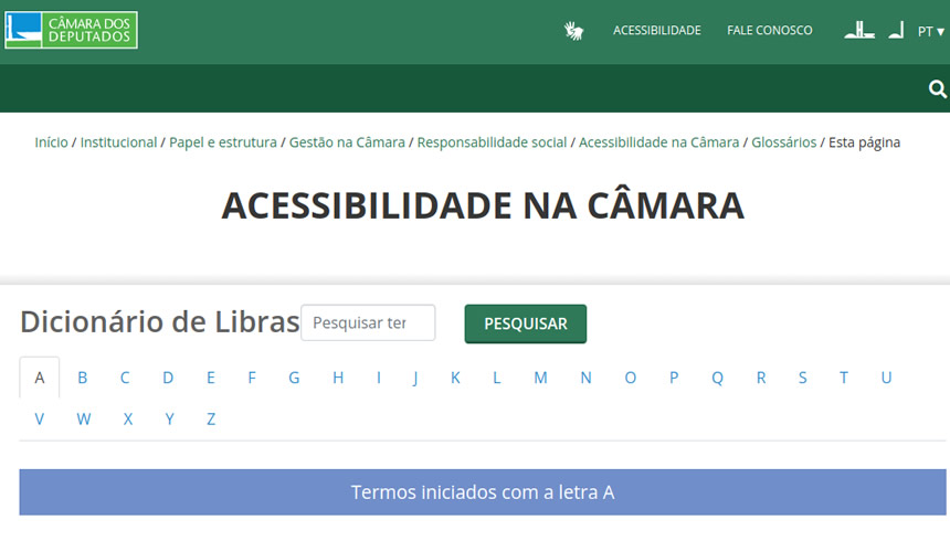 ACESSIBILIDADE NA CÂMARA: Dicionário de Libras